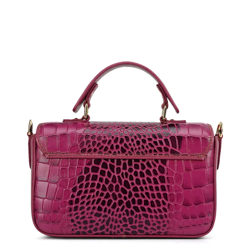 Da Milano Orchid Small Croco Leather Satchel - Orchid for Women | Best Price UAE